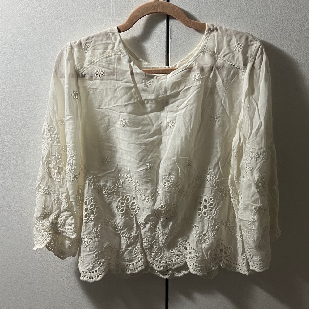 FLANNEL  Cream Eyelet Women's Top Size 1